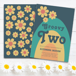 Groovy Two Retro Daisy Birthday Party Invitation
