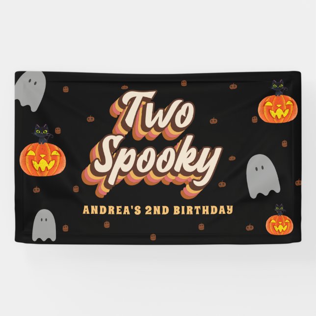 Groovy Two Spooky 2nd Birthday Halloween Retro 70s Banner (Horizontal)