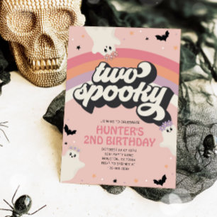 Groovy Two Spooky Girl 2nd Birthday Halloween Invitation