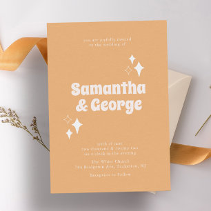 Groovy Typography Retro Peach Wedding Invitation