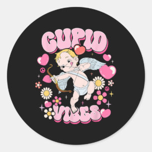 Groovy Valentine Cupid Vibes Happy V Day Couple Bo Classic Round Sticker