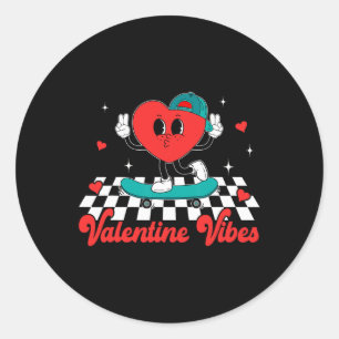 Groovy Valentine Vibes Cute Heart For Boys Couple Classic Round Sticker