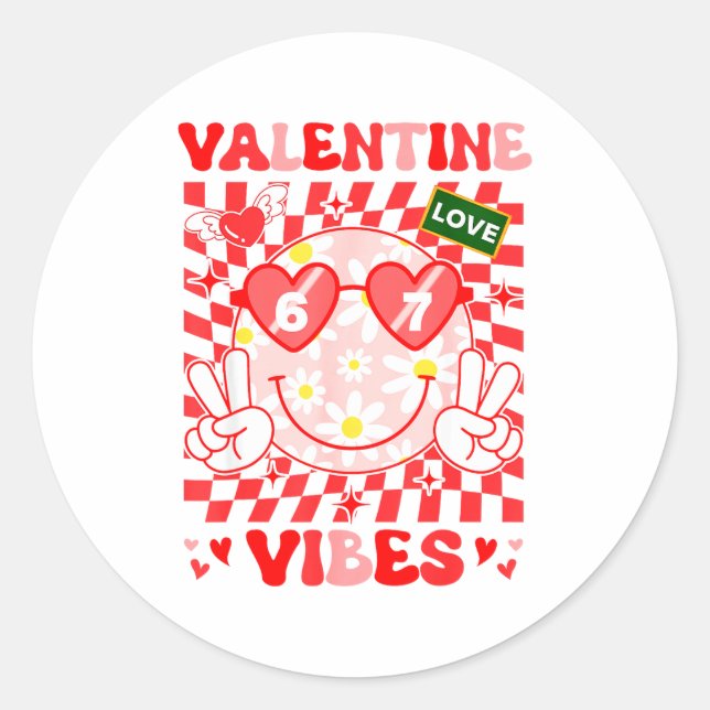 Groovy Valentine Vibes Happy Valentine's Day Girl  Classic Round Sticker (Front)
