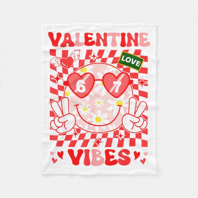 Groovy Valentine Vibes Happy Valentine's Day Girl  Fleece Blanket (Front)