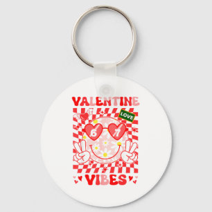 Groovy Valentine Vibes Happy Valentine's Day Girl  Key Ring