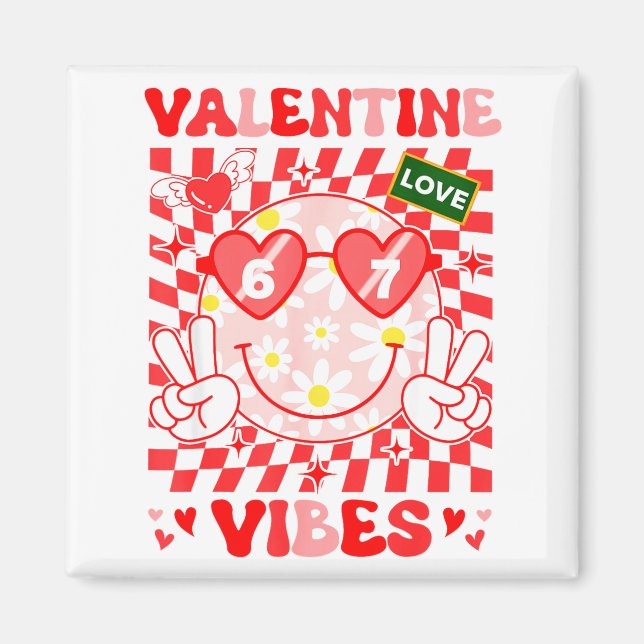Groovy Valentine Vibes Happy Valentine's Day Girl  Magnet (Front)