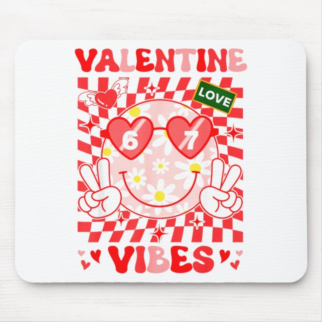 Groovy Valentine Vibes Happy Valentine's Day Girl  Mouse Mat (Front)