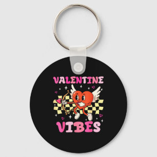 Groovy Valentine Vibes Heart Cud Women Men Key Ring