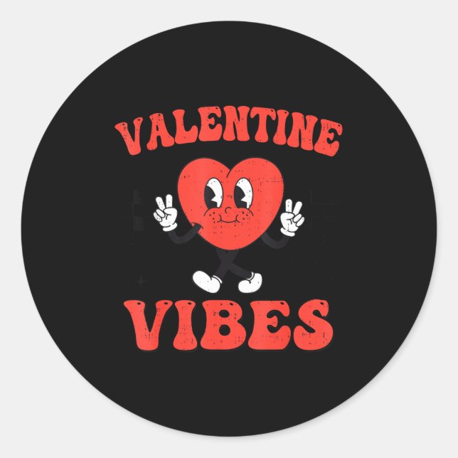 Groovy Valentine Vibes Heart Peace Valentines Day  Classic Round Sticker (Front)
