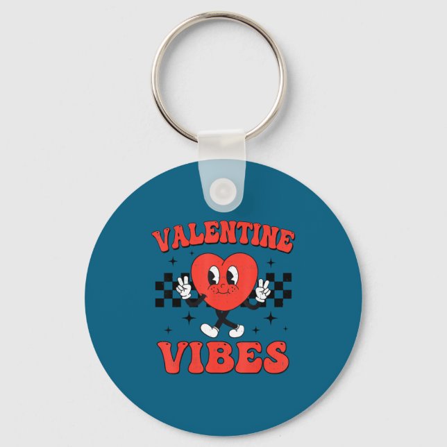 Groovy Valentine Vibes Heart Peace Valentines Day  Key Ring (Front)