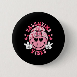 Groovy Valentine Vibes Smile Face Valentines Day G 6 Cm Round Badge