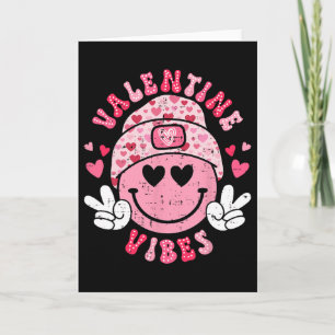 Groovy Valentine Vibes Smile Face Valentines Day G Card