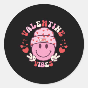 Groovy Valentine Vibes Smile Face Valentines Day G Classic Round Sticker