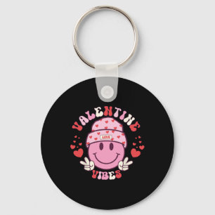 Groovy Valentine Vibes Smile Face Valentines Day G Key Ring