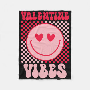 Groovy Valentine Vibes Valentines Day For Girl Wom Fleece Blanket