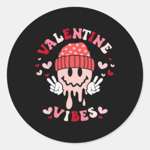 Groovy Valentine Vibes Valentines Day Smile Face G Classic Round Sticker