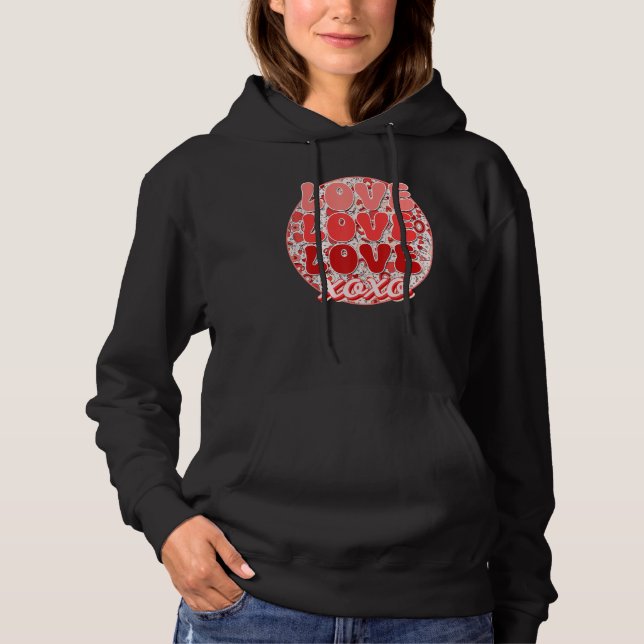 Groovy Valentine's Day Love Retro Coffee Heart Flo Hoodie (Front)