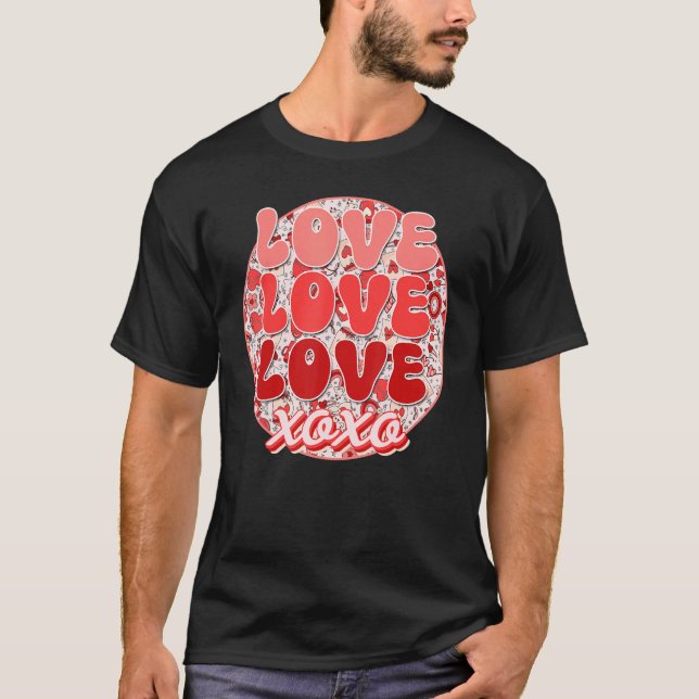 Groovy Valentine's Day Love Retro Coffee Heart Flo T-Shirt (Front)