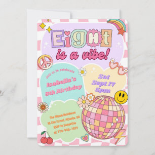 Groovy Vibe Retro Girl 8th Birthday Invitation