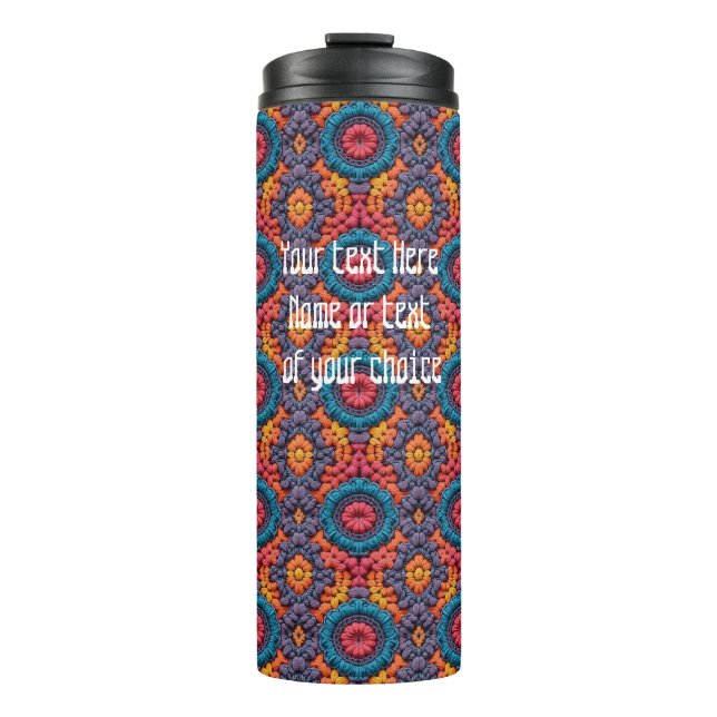 Groovy Vibes Crochet Customise Name Colours Boho  Thermal Tumbler (Front)