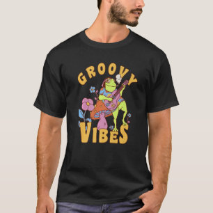 Groovy Vibes Retro Frog Playing Guitar Mushroom Fl T-Shirt