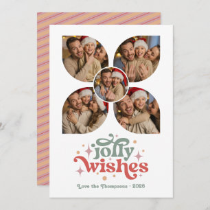 Groovy Vibes Retro Photo Collage Christmas Holiday Card