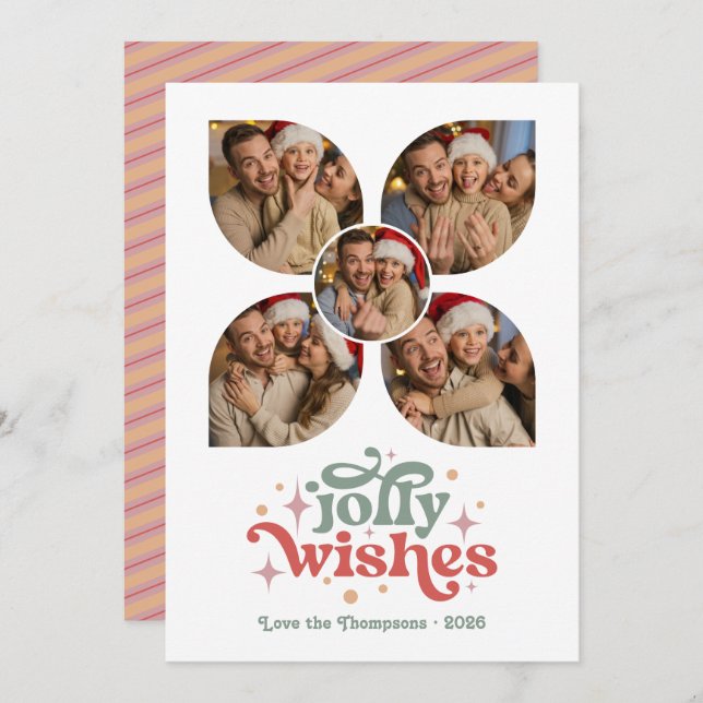 Groovy Vibes Retro Photo Collage Christmas Holiday Card (Front/Back)