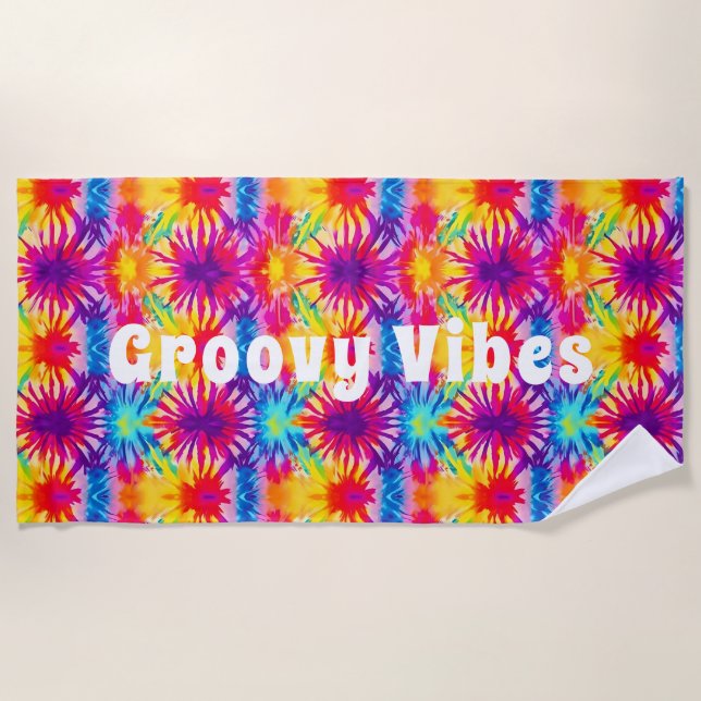 Groovy Vibes Tie Dye Customisable Beach Towel (Front)