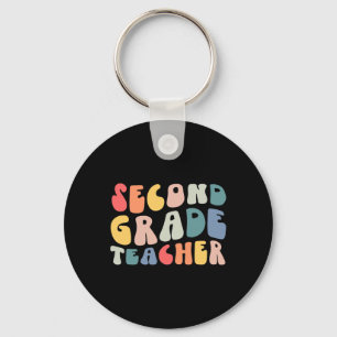 Groovy Vintage 2nd Second Grade Teacher Back To Sc Key Ring