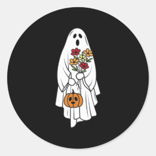 Groovy Vintage Floral Ghost Cute Halloween Spooky Classic Round Sticker
