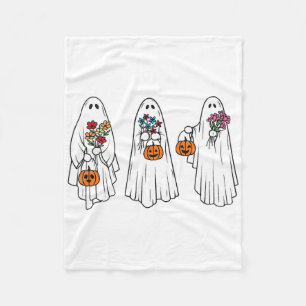 Groovy Vintage Floral Ghost Cute Halloween Spooky  Fleece Blanket