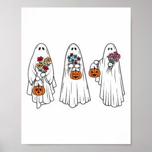 Groovy Vintage Floral Ghost Cute Halloween Spooky Poster