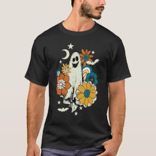 Groovy Vintage Floral Ghost Cute Halloween Spooky T-Shirt