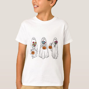 Groovy Vintage Floral Ghost Cute Halloween Spooky T-Shirt