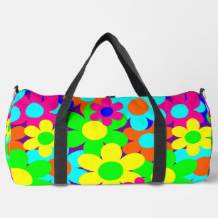 groovy vintage mod floral flowers duffle bag