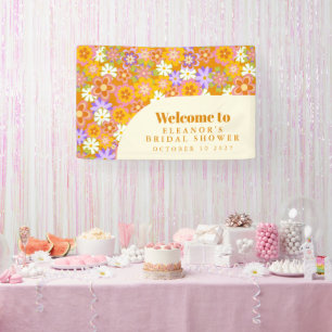 Groovy Vintage Orange Floral Bridal Shower Custom Banner