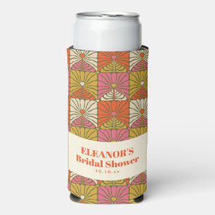 Groovy Vintage Orange Floral Bridal Shower Name Seltzer Can Cooler