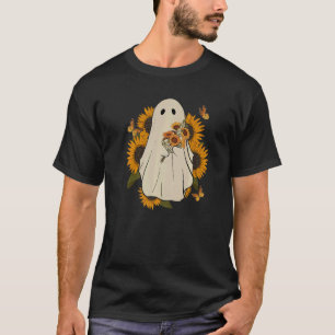 Groovy Vintage Sunflower Ghost Cute Halloween Spoo T-Shirt