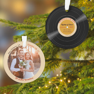 Groovy Vinyl Record First Married Christmas Photo Ornament