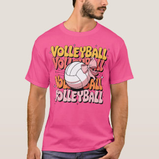 Groovy Volleyball Coquette Bow Volleyball Lover Vo T-Shirt