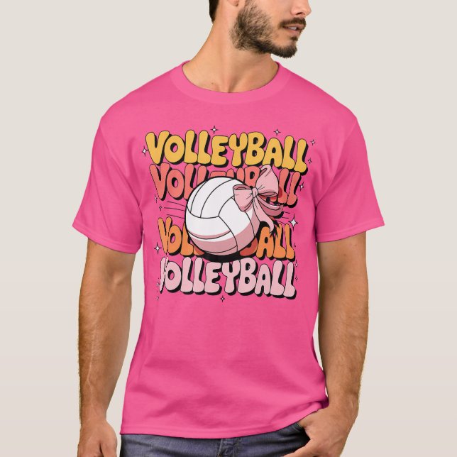 Groovy Volleyball Coquette Bow Volleyball Lover Vo T-Shirt (Front)