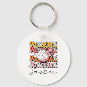 Groovy Volleyball Sister Coquette Bow Volleyball  Key Ring