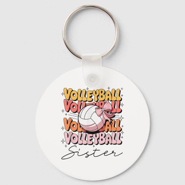 Groovy Volleyball Sister Coquette Bow Volleyball  Key Ring (Front)