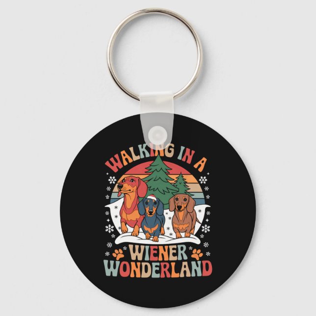 Groovy Walking In A Wiener Wonderland Dachshund Tr Key Ring (Front)