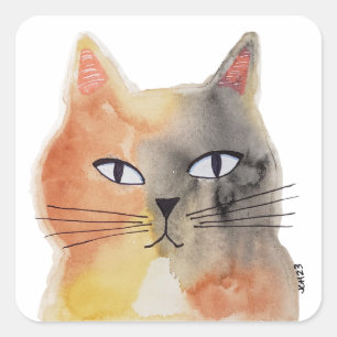 Groovy Watercolor Cat Art Sticker