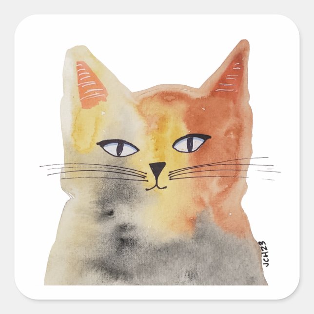 Groovy Watercolor Cat Art Sticker (Front)