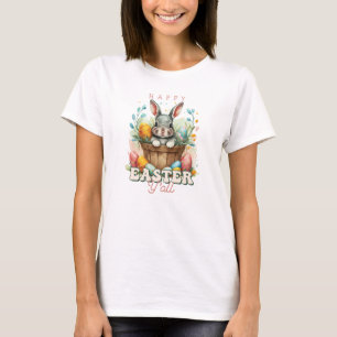 Groovy Watercolor cute bunny in basket eggs T-Shirt