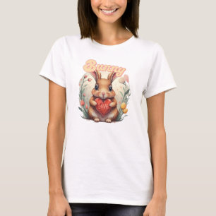 Groovy Watercolor cute bunny with red heart T-Shirt