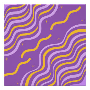 Groovy Wavy Stripe Purple Yellow Abstract Spring Poster