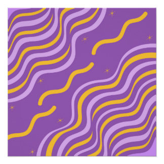 Groovy Wavy Stripe Purple Yellow Abstract Spring Poster